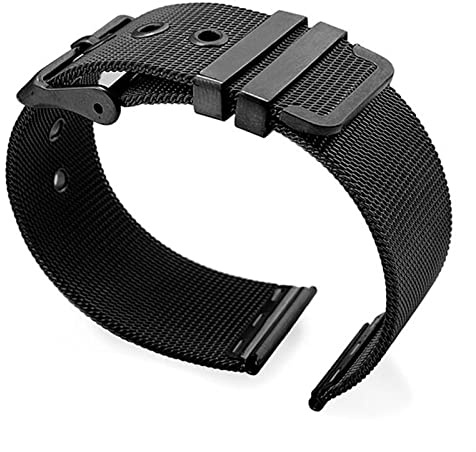 Overhil1s uhrenarmbänder, 18mm 20mm 22mm 24mm Mesh Armband Edelstahl Metallband Männer Frauen Pin Schnalle Armband Zubehör (Color : Black 0.4mesh, Size : 18mm)