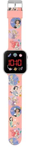 Accutime PN4398 LED-Kinderuhr Disney Prinzessinnen, Digitaluhr mit LED-Anzeige für Uhrzeit und Datum, Weiches Acryl-Armband, Lange Batterielaufzeit, Abschalt Automatik, für Mädchen und Jungen, Rosa
