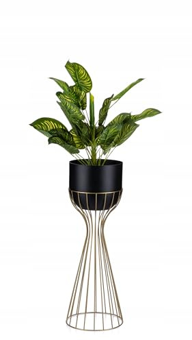 HowHomely Moderne Blumenständer Metall 56 cm Hoch mit Schwarz Blumentopf Rund 18 cm Ø auf Robuste Gold Ständer - Pflanzenständer zur Dekoration Innenräumen
