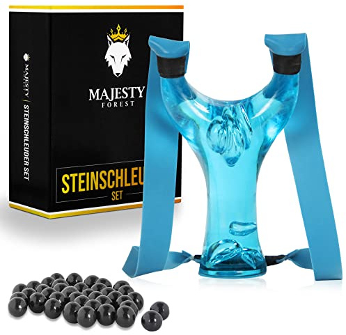 MAJESTY FOREST® Profi Steinschleuder Set - Zwille mit einzigartigen Farben für Sport und Outdoor als Bundle mit Munition, Gummibändern und Ebook