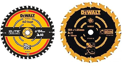 Dewalt Elite Kreissägeblatt DT10302 (Sägeblatt-ø 184/16 mm, Schnittbreite: 1,65 mm, 24 Zähne) & Elite Kreissägeblatt DT10303 (Sägeblatt-ø 184/16 mm, Schnittbreite: 1,65 mm, 40 Zähne)