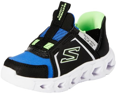 Skechers träningsskor för pojkar, Svart syntetisk/textil/blå, lime & silver, 5 UK, Svart syntetisk textil blå lime silver, 5 UK