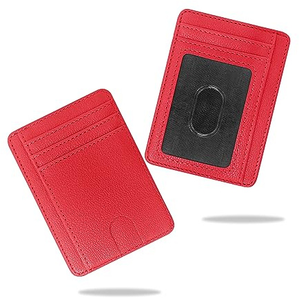 conisy Schlank Mini Geldbörsen Damen, Klein Leder Minimalistisch Kreditkartenetui Portemonnaie mit RFID Schutz (Rot)