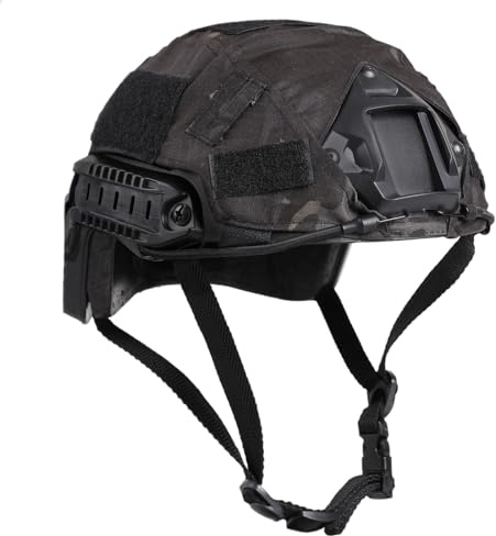 Tactical Helmet with Helmet Cover, Airsoft Helmet with Front NVG Mount and Side Rail, PJ Type Tactical Paintball Airsoft Fast Helmet for Cosplay Outdoor Activities (BCP, Large)