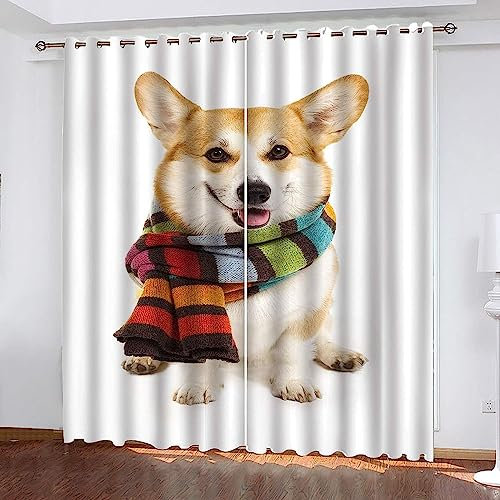 Verdunkelungsvorhang Kinderzimmer Blickdichter Ösenvorhang Vorhänge 3D Welpentier Gelb 183 X 214 cm Ösenschal 2Er Set Vorhänge Wohnzimmer Schlafzimmer Thermo Gardinen Dekor -6O4Y-F2S