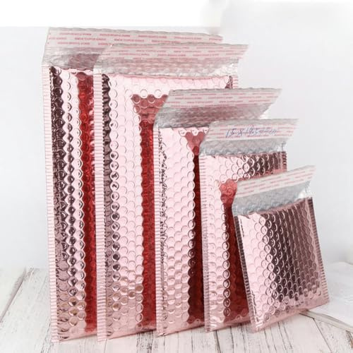 50 Stück goldene/lila/rote Luftpolstertaschen für Versandtaschen, Folienversand, gepolsterte, wasserdichte Verpackungsbeutel, verdickte Briefumschläge, Tasche, Roségold, 18 x 23 cm, 50 Stück-Beutel