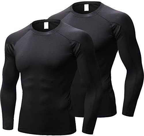 LNFINTDO 2er Pack Kompressionsshirt Herren Langarm Funktionsshirt Schnelltrocknend Laufshirt Atmungsaktiv Sportshirt Männer für Workout Jogging Fitness Gym