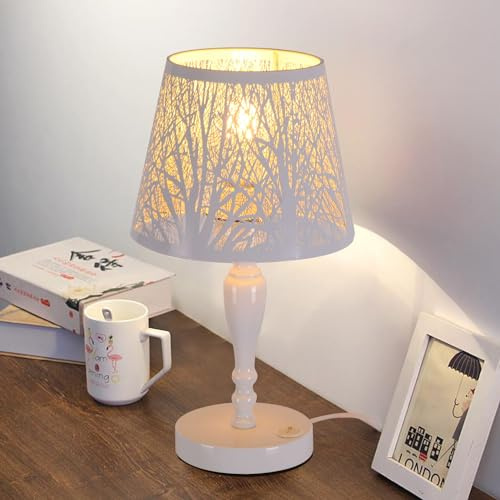 AIRTWESD Weiß Tischlampe aus Metall, E27 rustikale Schreibtischlampe mit käfigförmigem Schirm, Modern ​Edison Nachttischlampe für das Wohnzimmer, mit Schalter (No Bulb)