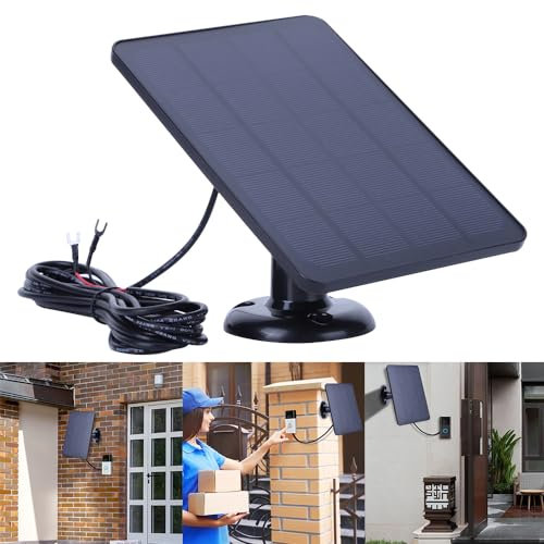 Biuteehvrt Solar Panel, Solar Charger for Ring Video Doorbell 4/3/2 Waterproof Solar Battery Charger 360° Adjustable Bracket Charging Cable with 9.8FT Charging Cable