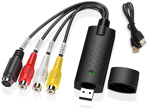 Alanph USB Video Capture Card, RCA to USB Converter for VHS Mini DV VCR Hi8 DVD, Digital Converter for PC TV Tape Player Camcorder, Compatible with MAC Windows Vista/PAL/NTSC