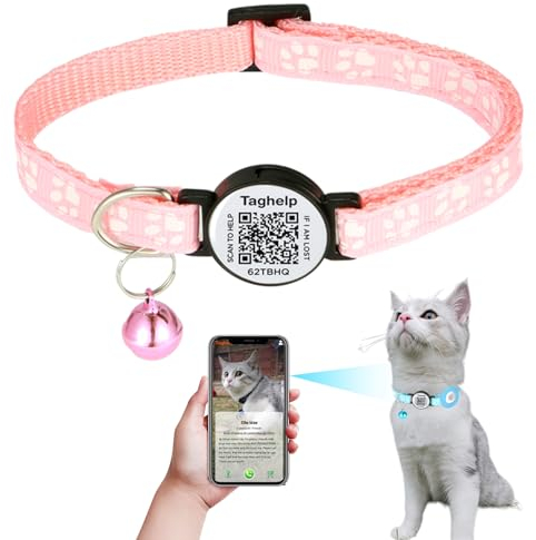 Cat Collar Breakaway with QR Code Name Tag, Reflective Kitten Collars with Bell, Cat ID Tag Personalized, Ultra-Durable, Adjustable, Quick Release, Fits Most Girl Boy Small Large Cats (Pink)