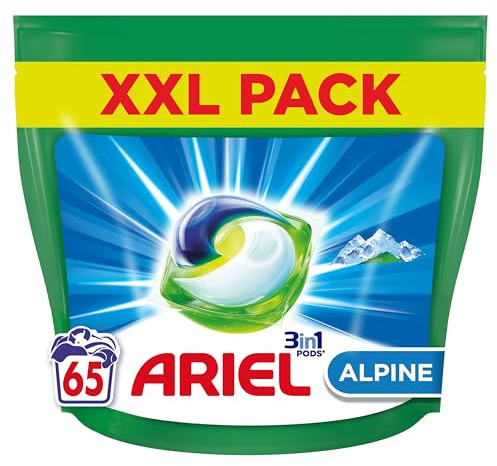 Ariel 3in1 PODS, Lessive Liquide En Capsules 65 Lavages, Alpine, Dissolution Rapide, Impeccable A Froid et En Cycle Court