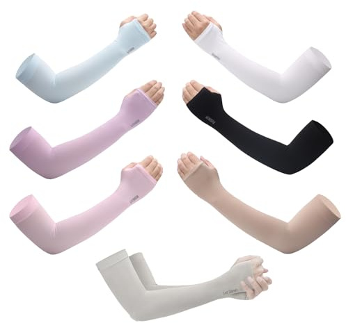 Molyorch 7 Pares Mangas de Brazo, Manguitos de Compresión, Arm Sleeves para Running Bicicleta Seguro de Ciclismo para Deportes al Aire Libre, Viajes de Golf, para Hombres y Mujeres