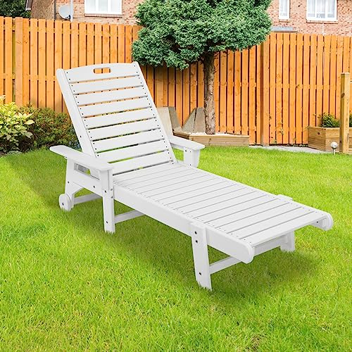 Outdoor Chaise Lounge Chairs,Adjustable Pool Chaise Lounge Chairs,All Weather Outdoor Lounge Chair,Plastic Patio Chaise Lounge Chair,with Wheels,for Outside, Garden, Beach, Porch, Backyard (