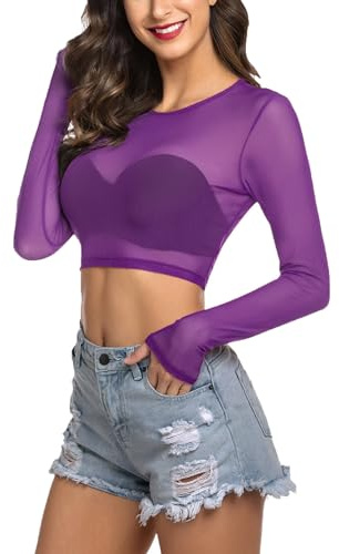 Avidlove Top Corti da Donna Slim Fit T-Shirt Casual Basic a Maniche Lunghe Top Attillato Camicetta Y2K Elegante Abbigliamento Moda Party Club Streetwear