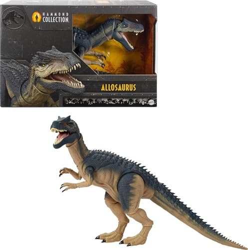 Mattel Jurassic World Hammond Collection Allosaurus Dinosaur Action Figure, Premium Movie Design, Glass Eyes & Wired Tail, 19 Points of Articulation, JCG13