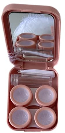 Generico Custodia da viaggio - Contenitore di contatto da viaggio - Kit porta lenti a contatto, scatola di contatto con flacone di soluzione per pinzette a specchio per uso quotidiano e all'aperto
