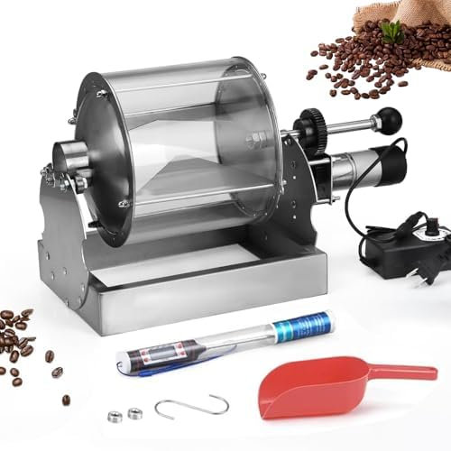 Machine à torréfier le café, torréfacteur de grains de café de 450 g avec refroidisseur et thermomètre de grains de café, vitesse réglable, brûleur à gaz de type tambour pour un usage domestique
