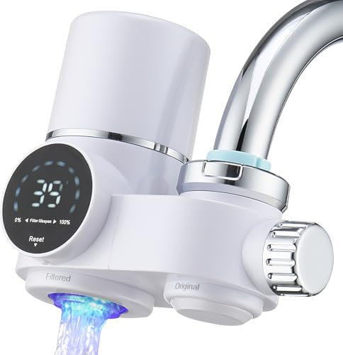 HOMELODY Wasserfilter Trinkwasser, Wasserfilter Wasserhahn mit LED Anzeige, entfernt Chlor, Schwermetalle und schlechten Geschmack, Kalkfilter Wasserhahn mit Blaulicht für Küche(Inkl. Filter*1)