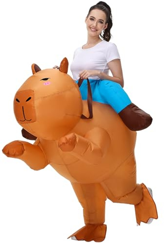 Poptrend Aufblasbares Capybara-Kostüm, aufblasbares Kostüm für Erwachsene, Herren, Damen, Halloween-Kostüm, Reiten auf Capybara, aufblasbares Kostüm für Kinder, Cosplay-Party