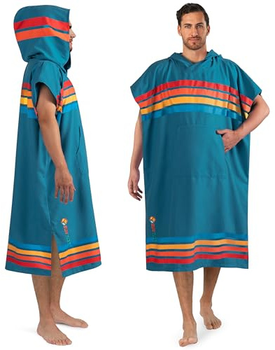 SUN CUBE Surf Poncho Changing Robe with Hood, Quick Dry Microfiber Wetsuit Changing Towel for Surfing Beach Swim Outdoor Sports Men, Absorbent Wearable Towel Cover Up with Pocket, Sunset Blue
