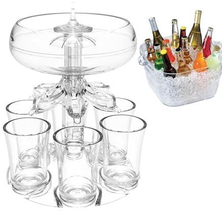 Drink Dispenser with 6 Shot Glasses - Clear Shot Glass Dispenser | Acrylic Cocktail Glasses Shot Dispenser | Touchless Shot Pourer Alcohol Shots Dispenser for Beverage Liquor Bar Parties