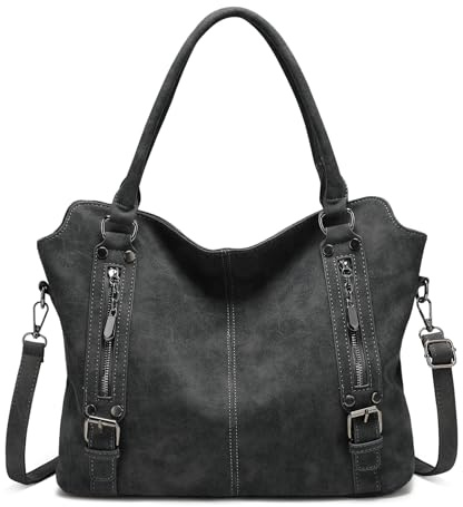 BAIGIO Handtasche Damen Shopper PU Suede Leder Schultertasche Umhängetasche Hobo Tote Taschen Vintage Bag für Büro Schule Einkauf Reise