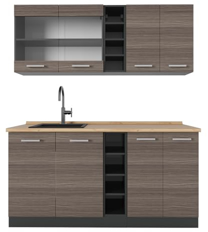 Vicco Singleküche R-Line, Edelgrau/Anthrazit, 160 cm