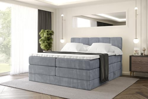 ALTDECOR Boxbett mit H3 H4 Matratze LIRO King - 180x200 - Grau | Lattenrost, Topper, Boxspringbett mit Bettkasten, Bett mit Stauraum, Doppelbett, Polsterbett