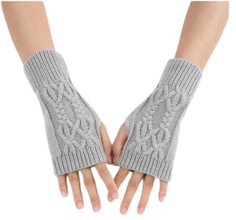 BODOBTF Unisex-Fingerhandschuhe für Damen, Winter, warm, weiche Wolle, Strick-Arm-Handschuhe, weich, warm, Fingerhandschuhe, Handschuhe, grau, One size