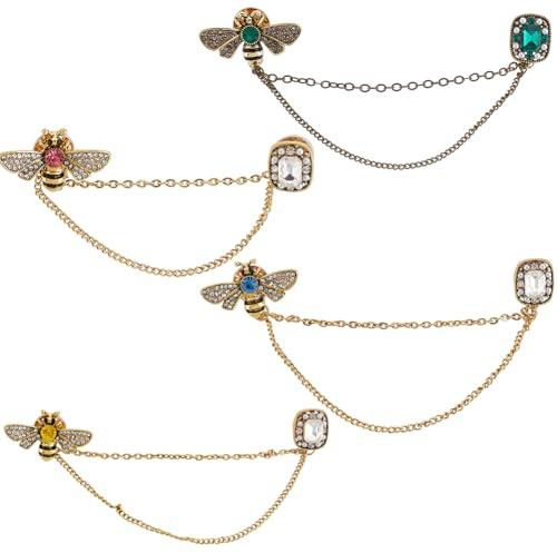 GOMAKERER 4Pcs Broche Abeille Vintage Bicolore Broche en Alliage de Cristal Chaîne à Pampilles Suspendue pour Femmes et Hommes