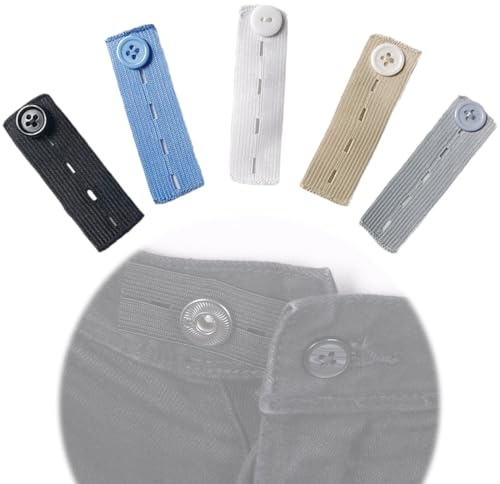 JEYORZY Lot de 5 Extensions de Taille de Pantalon, Elargisseur Pantalon Grossesse, Extension de Pantalon avec Extension de Bouton, Idéal pour Les Fluctuations de Poids et Les Grossesses Précoces