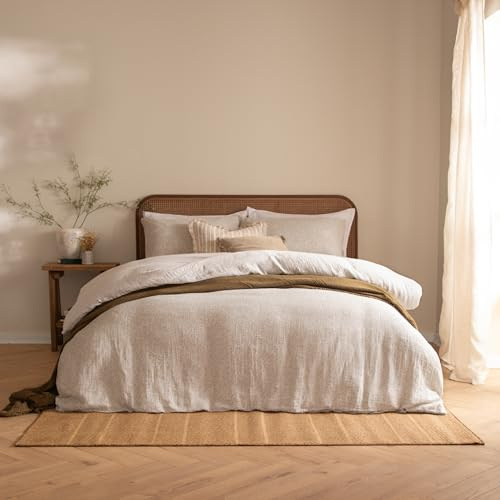 Yard Perrie Leaf Bettbezug-Set Mit Blättern – Weiches wendbares entspanntes bettwäsche Set aus musselin Baumwolle mit Blumenmuster (Natürlich – Einzelbett)