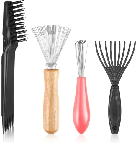 Lnngub 4 Stück Haarbürstenreiniger Werkzeug Set, Haarbürstenreiniger Set Haarbürste Reinigung Kamm Reinigungsbürste Mini Haarbürsten Entferner zum Entfernen Haaren von Bürsten Kämmen und Teppichen