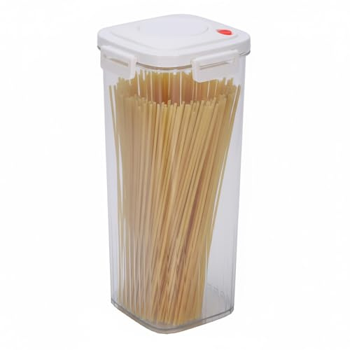 Punorric Pasta Storage Containers, 1.8L Clear Tall Spaghetti Storage Jar with Sealed Lid, Rectangle Airtight Pasta Containers with Wide Mouth, Multi-Purpose Leakproof Spaghetti Jar for Flour, Cereal