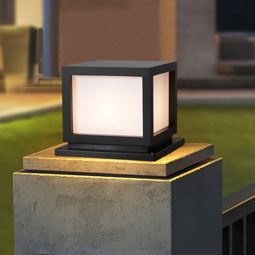 Outdoor Post Lights With Waterproof Glass Panels Column Pillar Lamps Square Pillar Lights Hard Wired Modern Column Path Lighting Waterproof Posts Lamp Lantern For Patio Entrance Deck Fence Pier Lights