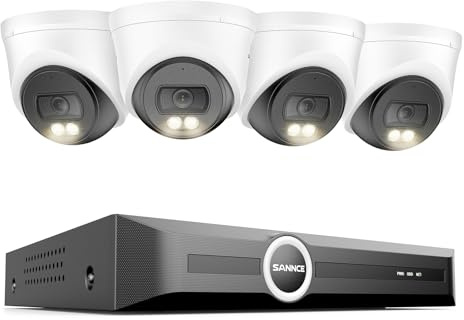 SANNCE 2K PoE Überwachungskamera Aussen Set-4 Kameras Outdoor ohne HDD | 8-Kanal 6MP NVR, IP Dome Camera, Farbige Nachtsicht & Audio, Personen-/Fahrzeugerkennung, IP67 Wetterfest, APP Alarm