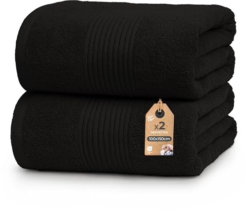 Cloud Pillow 2er Set Badetücher 100x150 cm – Badetuch Groß 100% Baumwolle - Duschtücher 500 g/m2 - Weich, Saugstark und Langlebig – Oeko-TEX - Ideal für Bad & Wellness - Schwarz