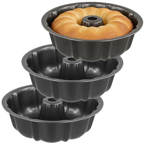 JIAYUET 3PCS Fluted Ring Cake Tin, 26 x 8CM Non-Stick Carbon Steel Round Cake Pan for Easy Release Baking Cakes and Breads