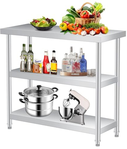 RBFGYIOP Tavolino Laterale Esterno Acciaio Inossidabile 3 Ripiani – Banco Lavoro Patio Commerciale Resistente Alla Ruggine, Facile Pulire Giardino, Cucina, Ristorante, Garage – Con Ruote, Dimensioni