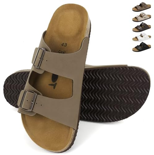 chetoria Sandalias Hombre Zuecos y Mules con Hebillas Ajustables 41–46EU | Zapatillas Comodas Verano, Zuecos de Piel con Plantilla de Corcho y Soporte para el Arco Plantar, Pantuflas Antideslizantes