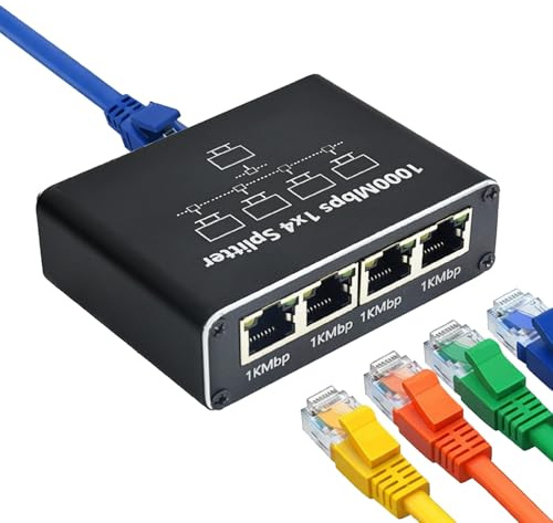 Menibeuty Splitter Ethernet di rete 1 su 4 1000 Mbps, LAN Switch a 4 porte in alluminio, switch RJ45 Gigabit con cavo di alimentazione di tipo C per computer/switch/hub/router/set-Top Box/TV digitale