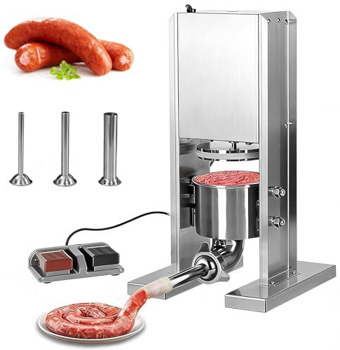 Electric Sausage Stuffer with Double Foot Pedal Control, Stainless Steel Press for Home and Commercial Use