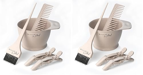 Millie Wilford, Hair Dye Bowl and Brush Set - Hair Colouring Tool Kit for Highlights, Tinting, bleaching and Root Touch-up at Home, Recycled Plant Fibre (5 piece) (Pack of 2)