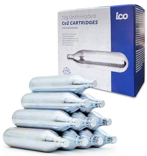ICO 10 Cartucce Co2 12g Non Filettate, Bombolette Co2 Per Pistola C02 E Pistola Paintball Gas, Compatibili Con Softair Armi Gas