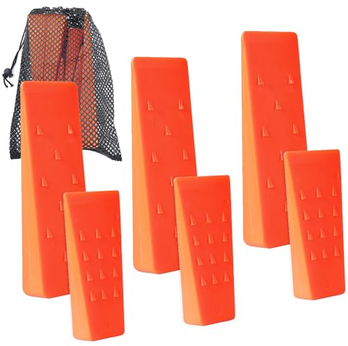 AR-PRO Trädfällningskilar med piggar, 6-pack med 3 var på 20 och 14 cm, för säker trädfällning, med förvaringsväska, styr och stabiliserar träd för säker fällning, för skogshuggare och avverkare