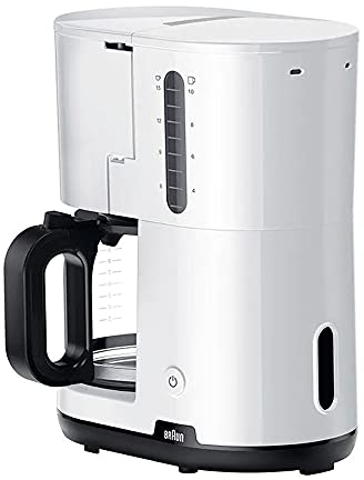 Braun Hogar Breakfast1 Cafetera de Filtro, AromaCafe, Sistema OptiBrew, Apagado Automático, Cafetera hasta 10 Tazas, Jarra de Vidrio Apta para el Lavavajillas, 1000W, Blanco, KF1100WH
