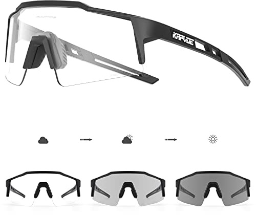 KAPVOE Photochromatische Selbsttönend Fahrradbrille TR90 Rahmen für Herren Damen Klar Sportsonnenbrille Sport Radfahren MTB Radbrille Fahren Sportbrille Baseball Laufen klar Weiß K9023