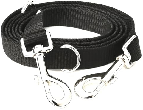 Leisegrün Hundeleine 3m aus Nylon – verstellbare Führleine mit 2 Karabinern für kleine & mittelgroße Hunde – Schwarz (Modell Kenmare, 180 g)