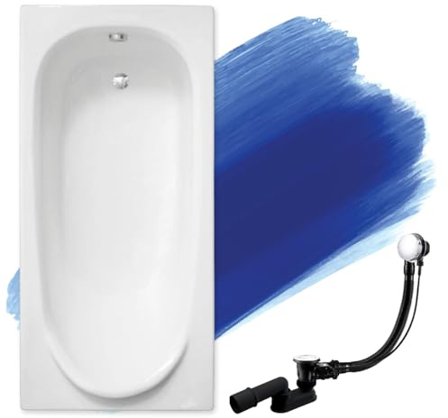 BADLAND Badewanne Original Weiß Acryl Wanne Rechteck MEDIUM 170x75 KOMPLETTSET SET + Füßen und Exklusive Chrom Automatik Ablaufgarnitur Made in EU 3in1